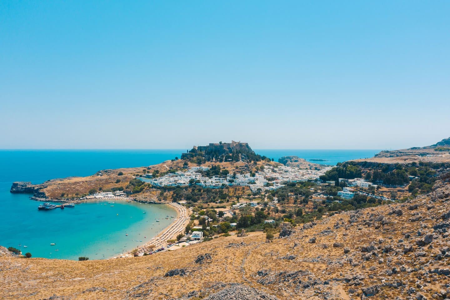 View of Lindos bay in Rhodes